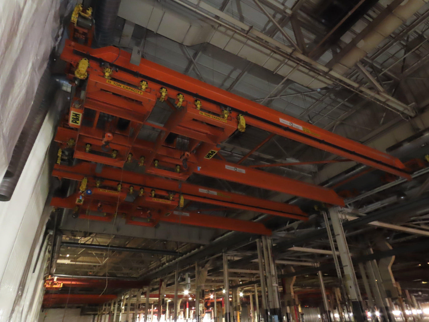 Cleveland Tramrail P&H 15 Ton Double Girder Bridge Crane 45' Span 2-Hoists