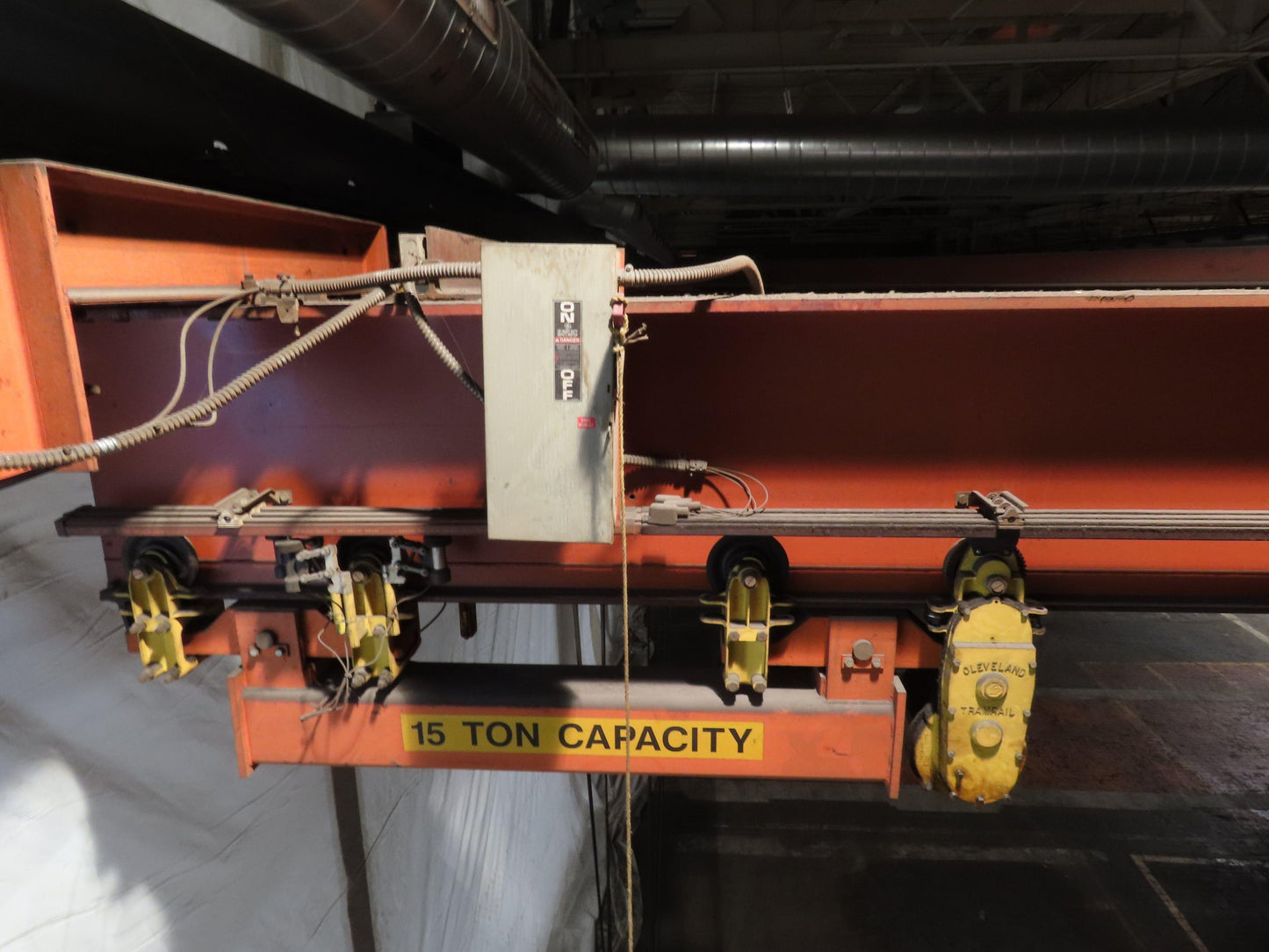 Cleveland Tramrail P&H 15 Ton Double Girder Bridge Crane 45' Span w/Remote