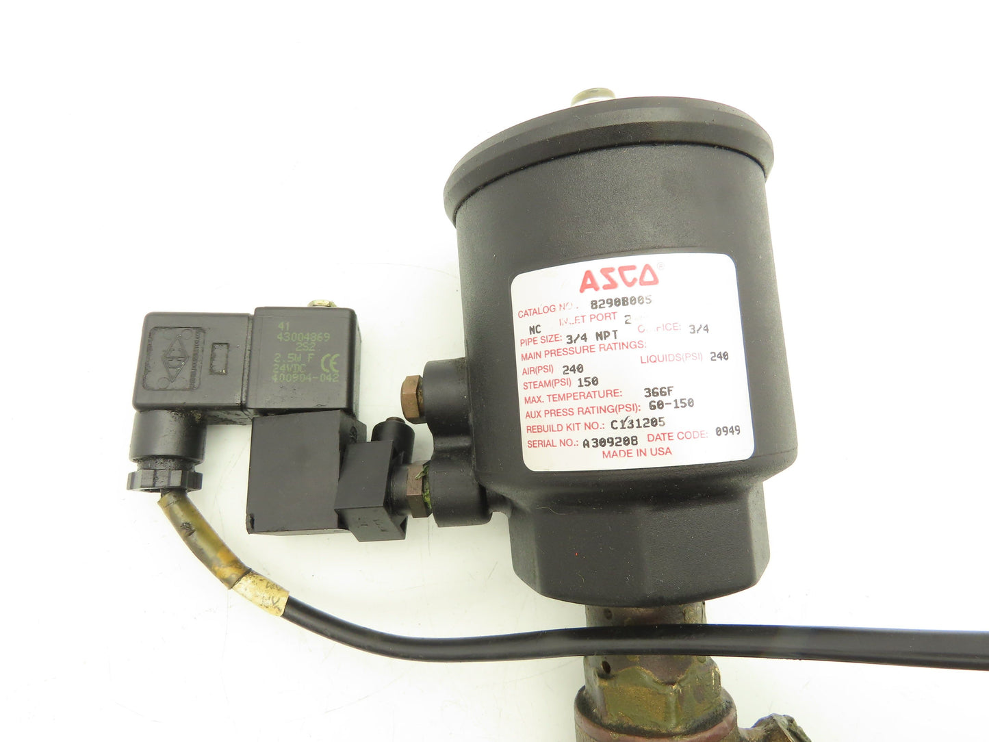 Asco 8290B005 Bronze Pneumatic Solenoid Valve 2-Way 3/4" NPT 24VDC N.C.