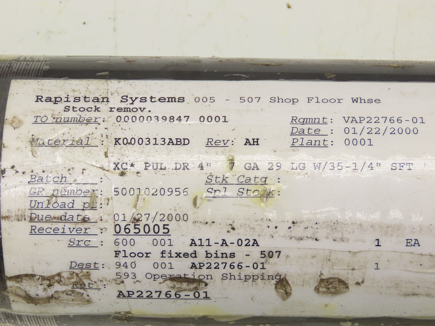 Rapistan K000313ABD Belt Conveyor Steel Drive Pulley 4" Dia 29"W