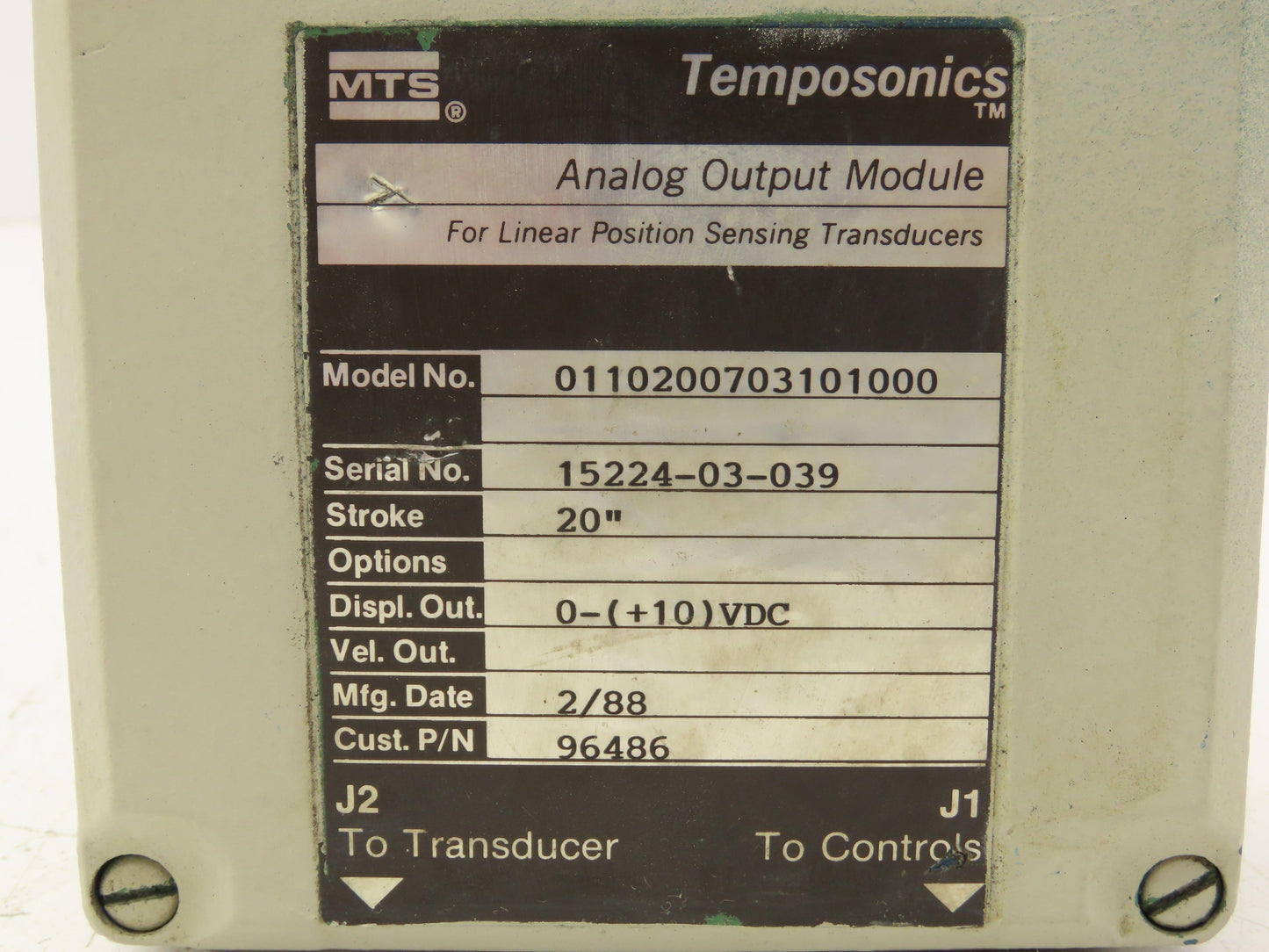 Temposonics 0110200703101000 Analog Output Module 0-10VDC 20" Stroke