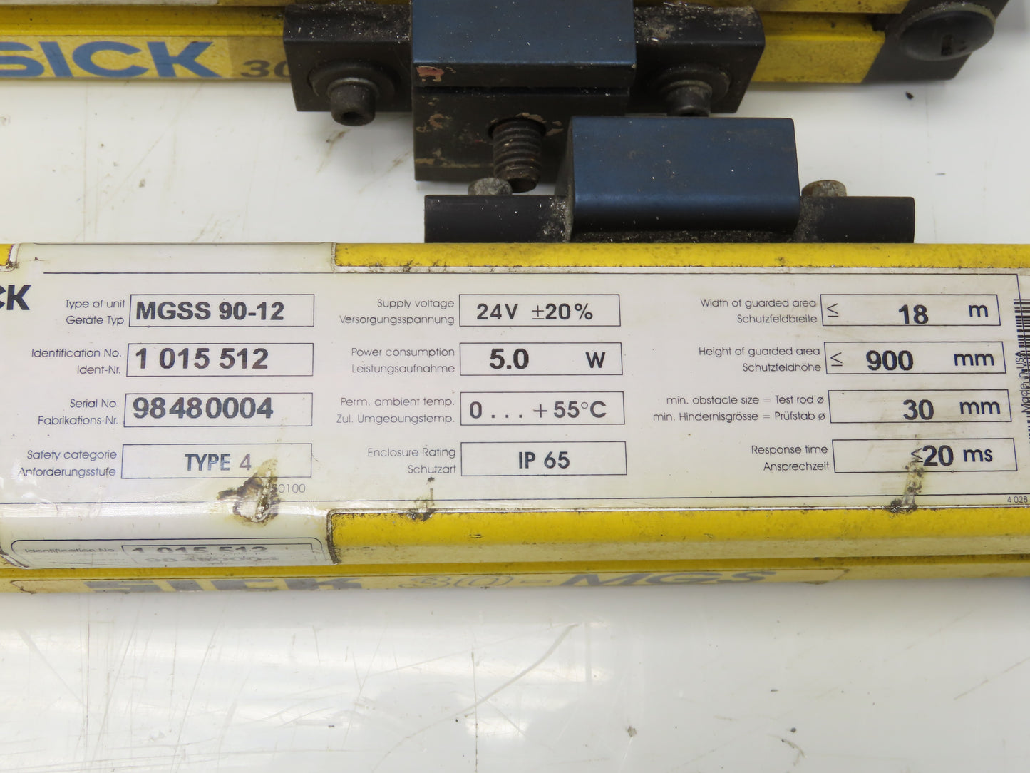 Sick 30-MGS Safety Light Curtain Transmitter Receiver Set MGSS 90-12/MGSE90-12B