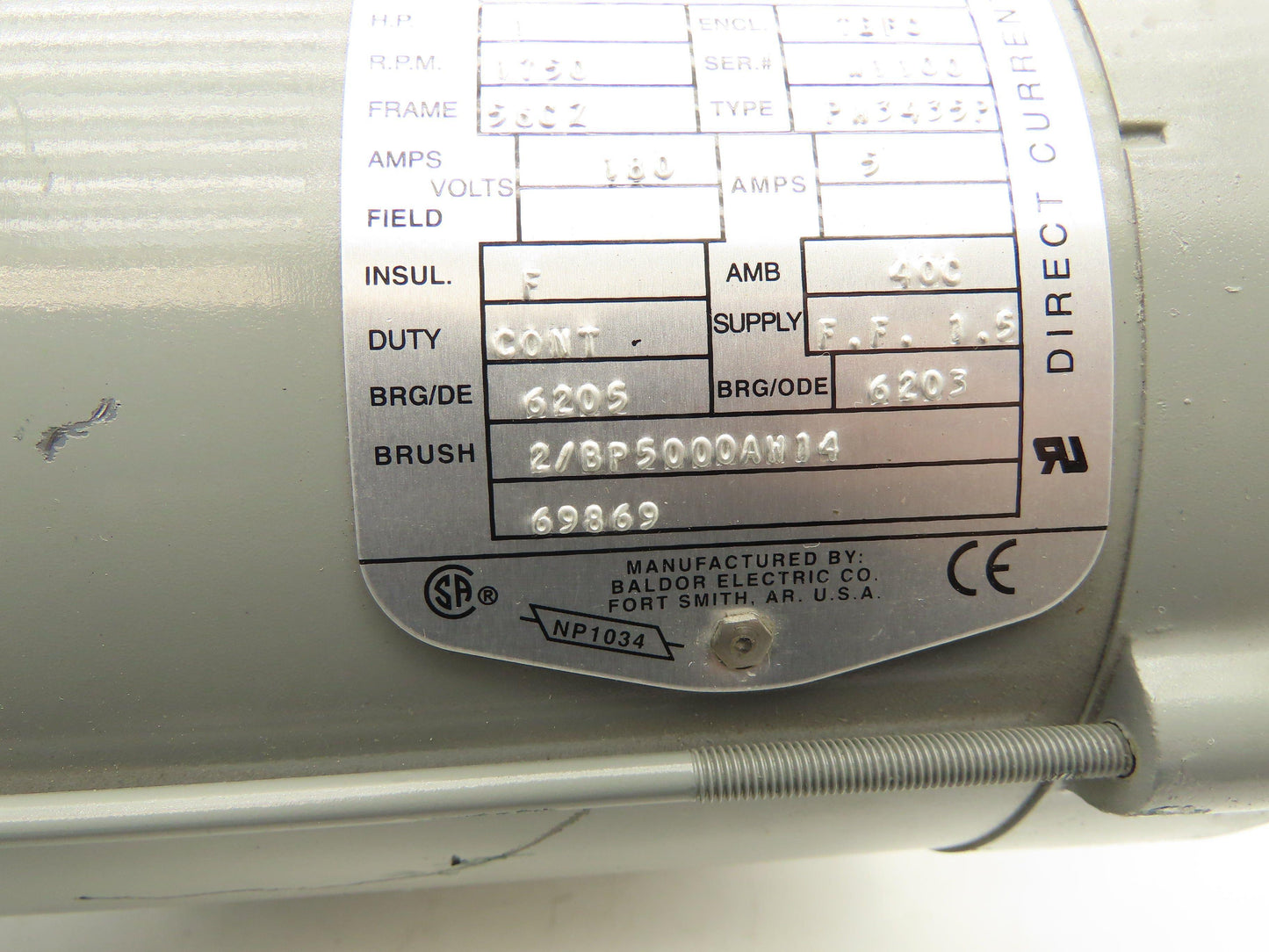 Boston Gear PM18100TF-B DC Motor 180V 1Hp 5A 1750 RPM 56CZ Frame 7/8" Shaft