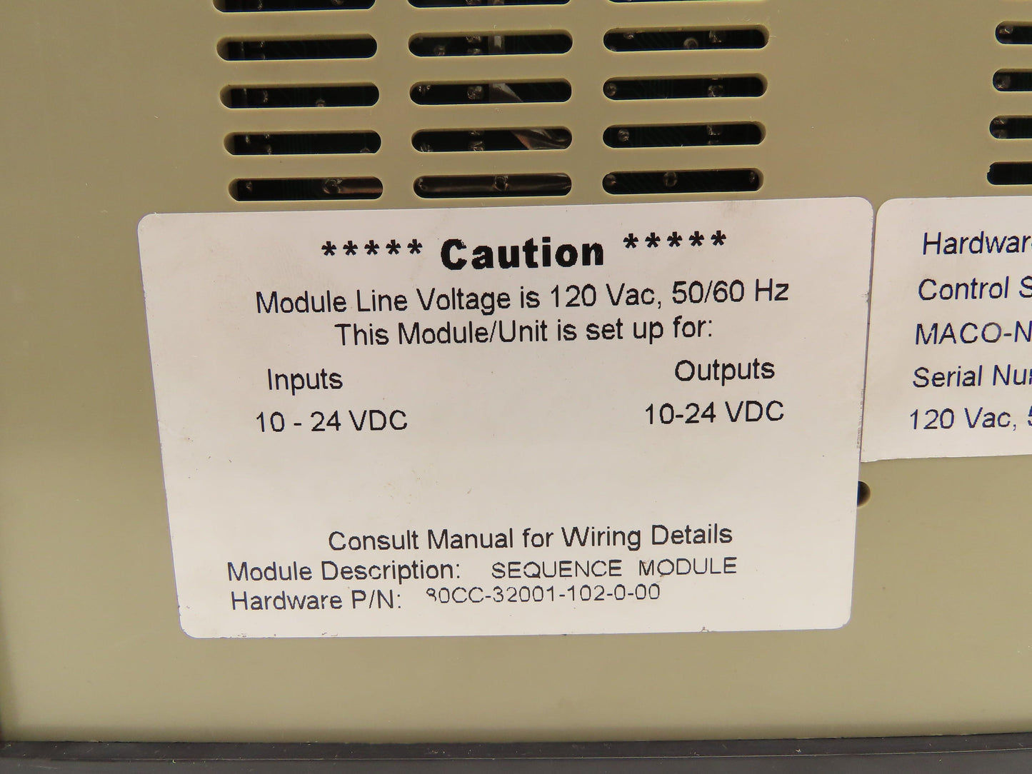 Barber Colman 80CC-32001-102-0-00 Sequence Module Maco 8000 120VAC 24VDC I/O