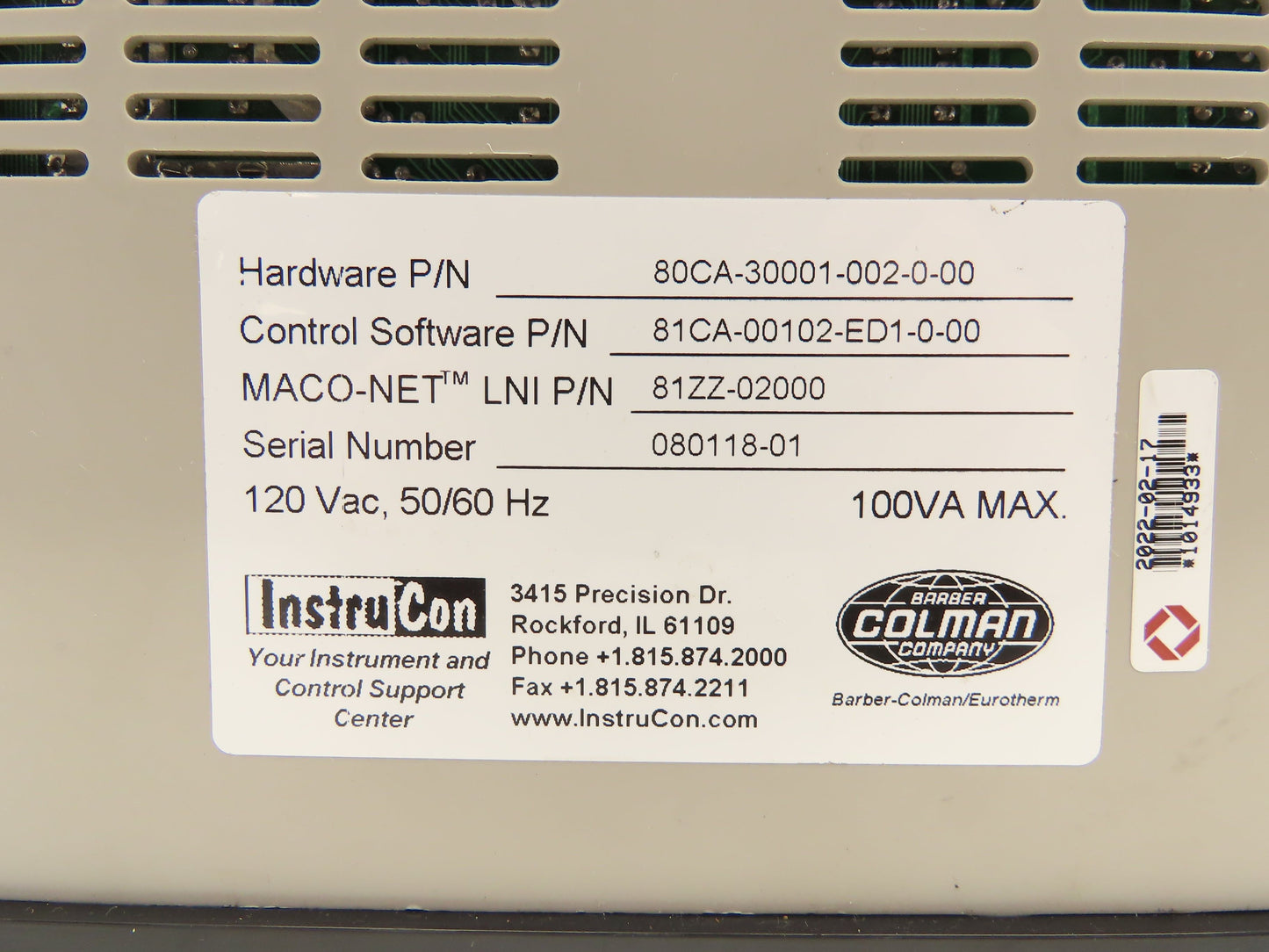 Barber Colman 80CA-30001-002-0-00 Sequence Module Maco 8000 120VAC