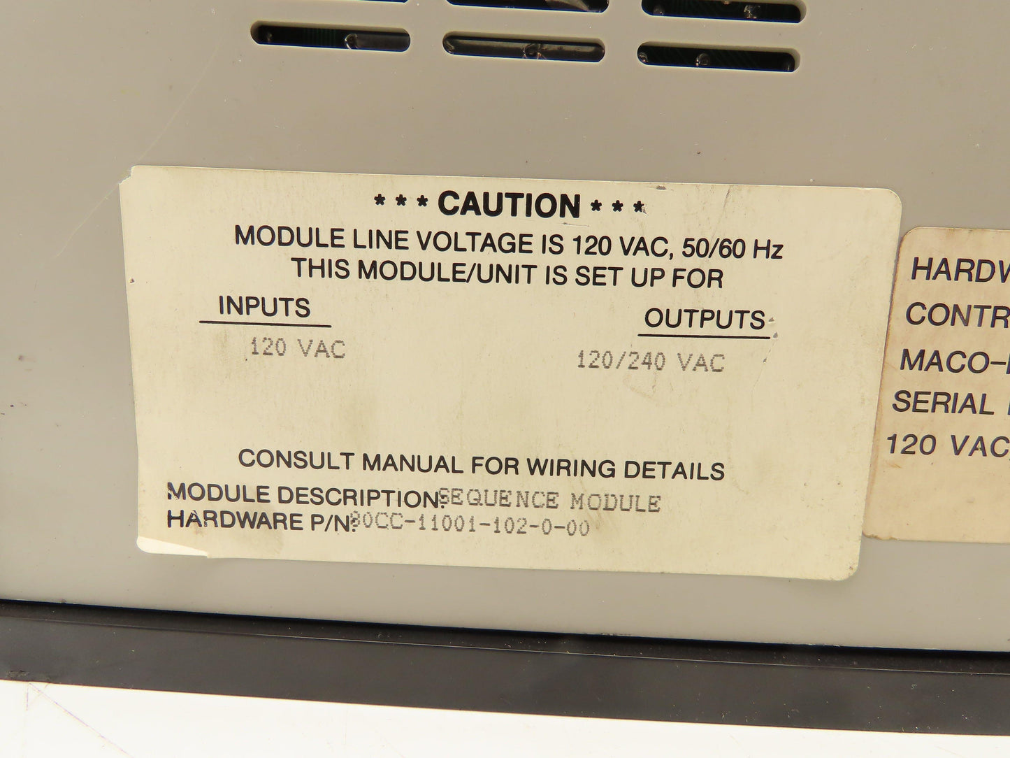 Barber Colman 80CC-11001-102-0-00 Sequence Module Maco 8000 120/240VAC