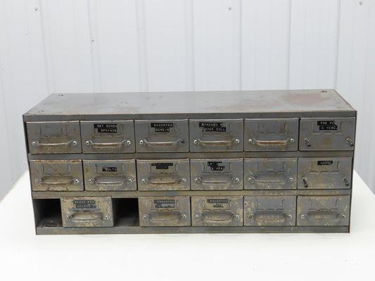 Equipto Antique 18 Drawer Metal Parts Cabinet 12" Deep 5-1/4" drawers