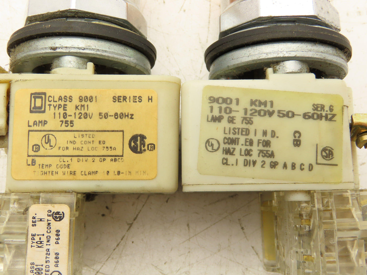 Square D 9001-KM1 Amber Guarded 30mm Push Button Switch Contactor Block Lot of 6