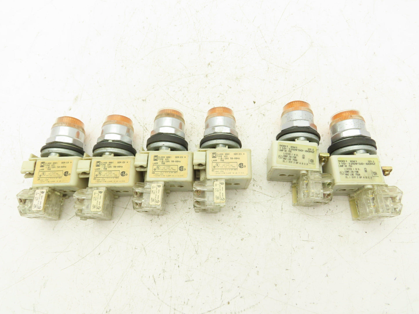 Square D 9001-KM1 Amber Guarded 30mm Push Button Switch Contactor Block Lot of 6