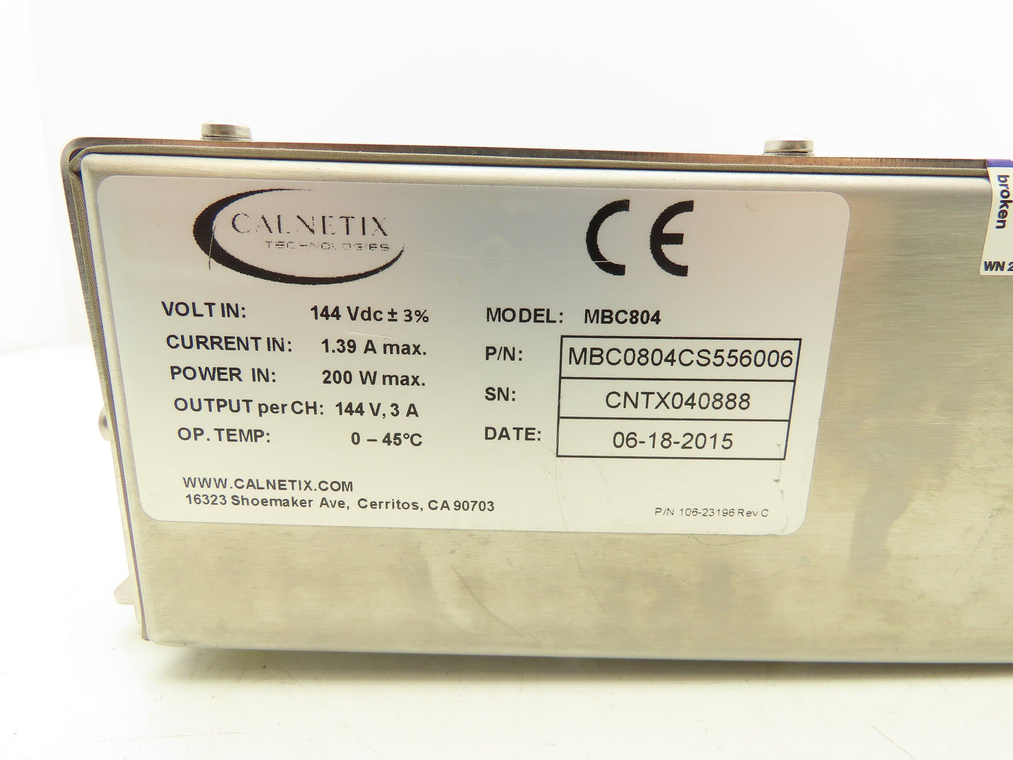Calnetix MBC804 Magnatec Magnetic Bearing Control Unit 3A 144VDC