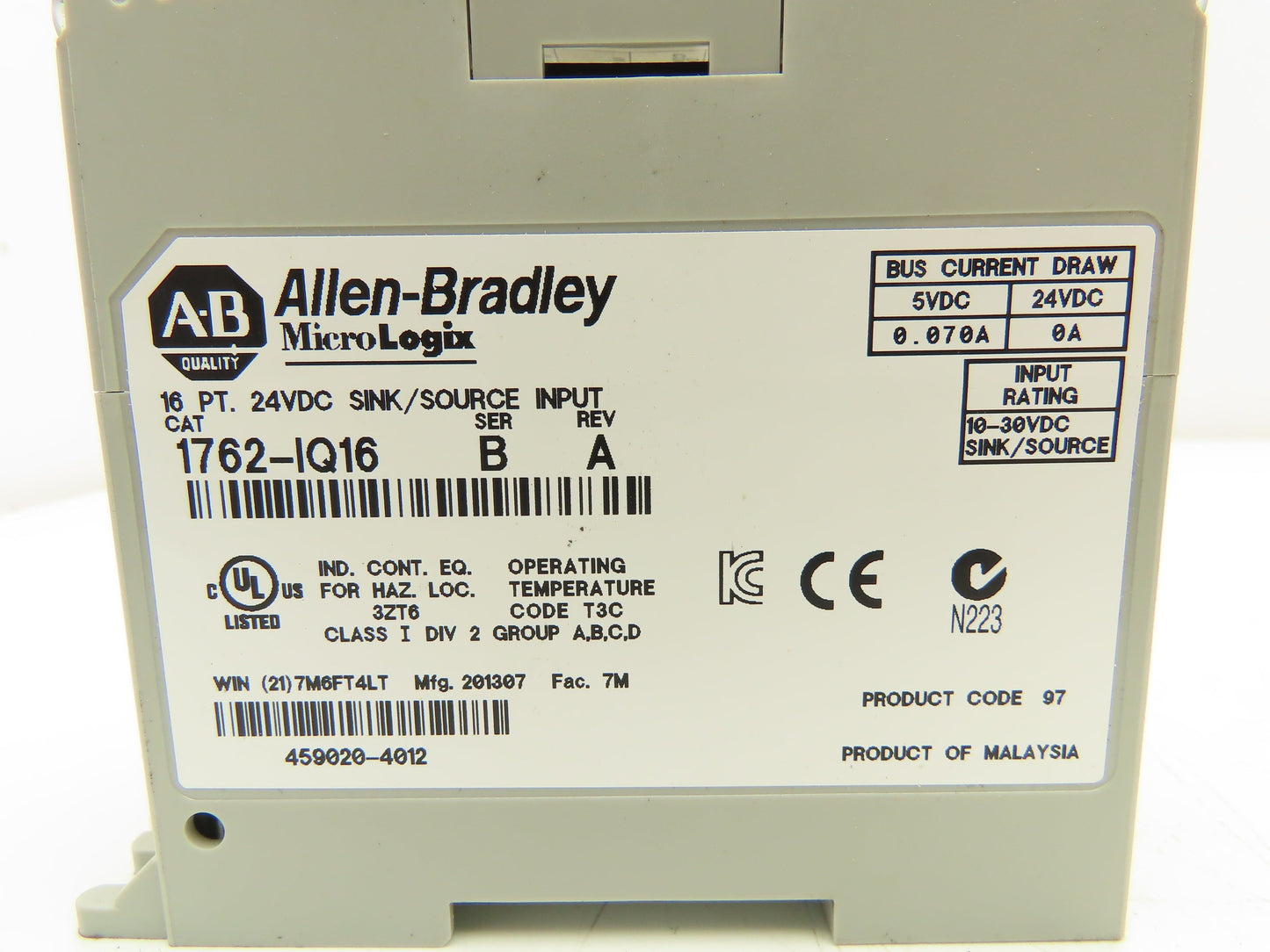 Allen Bradley 1762-IQ16 MicroLogix Sink Source Input Module Ser B Lot Of 2