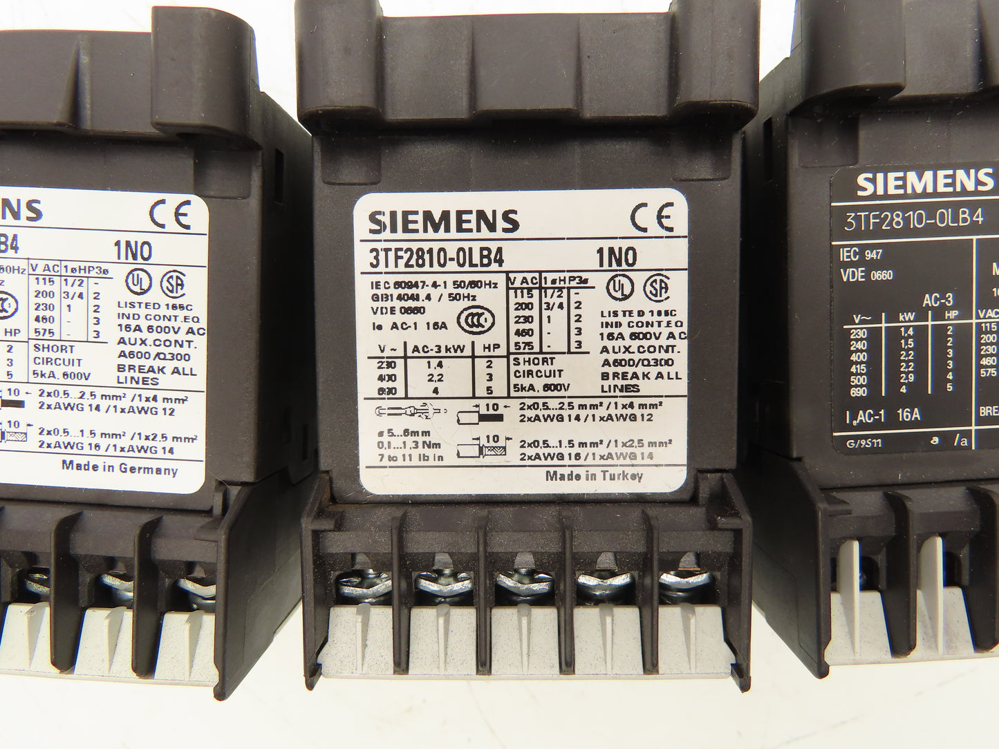 Siemens 3TF2810-0LB4 Contactor Sz 00 3-Pole 16A 1NO 600V 3PH 24VDC Coil Lot of 3
