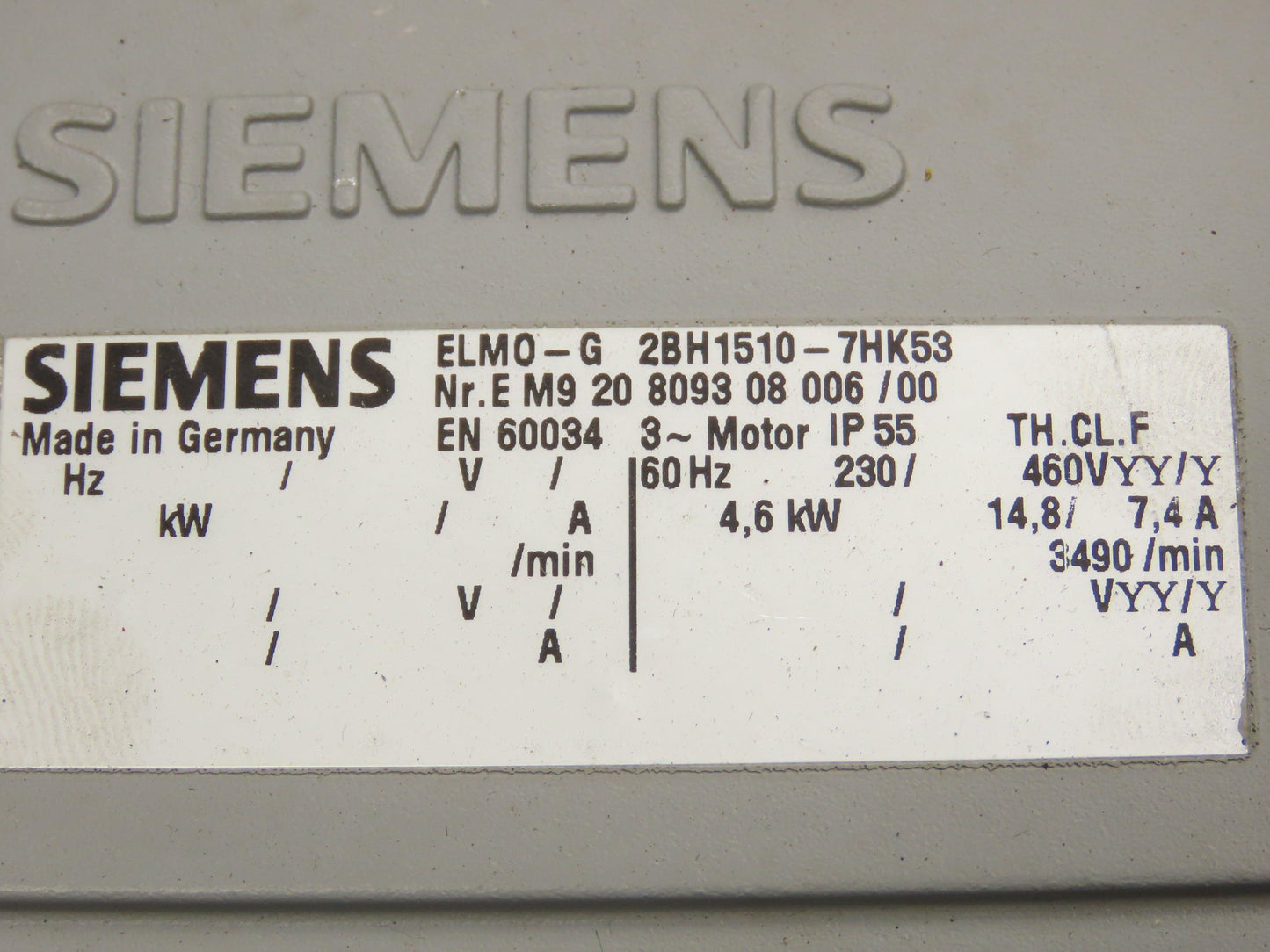 Siemens ELMO-G 2BH1510-7HK53 2" Vacuum Blower 6Hp 230/460V 3PH