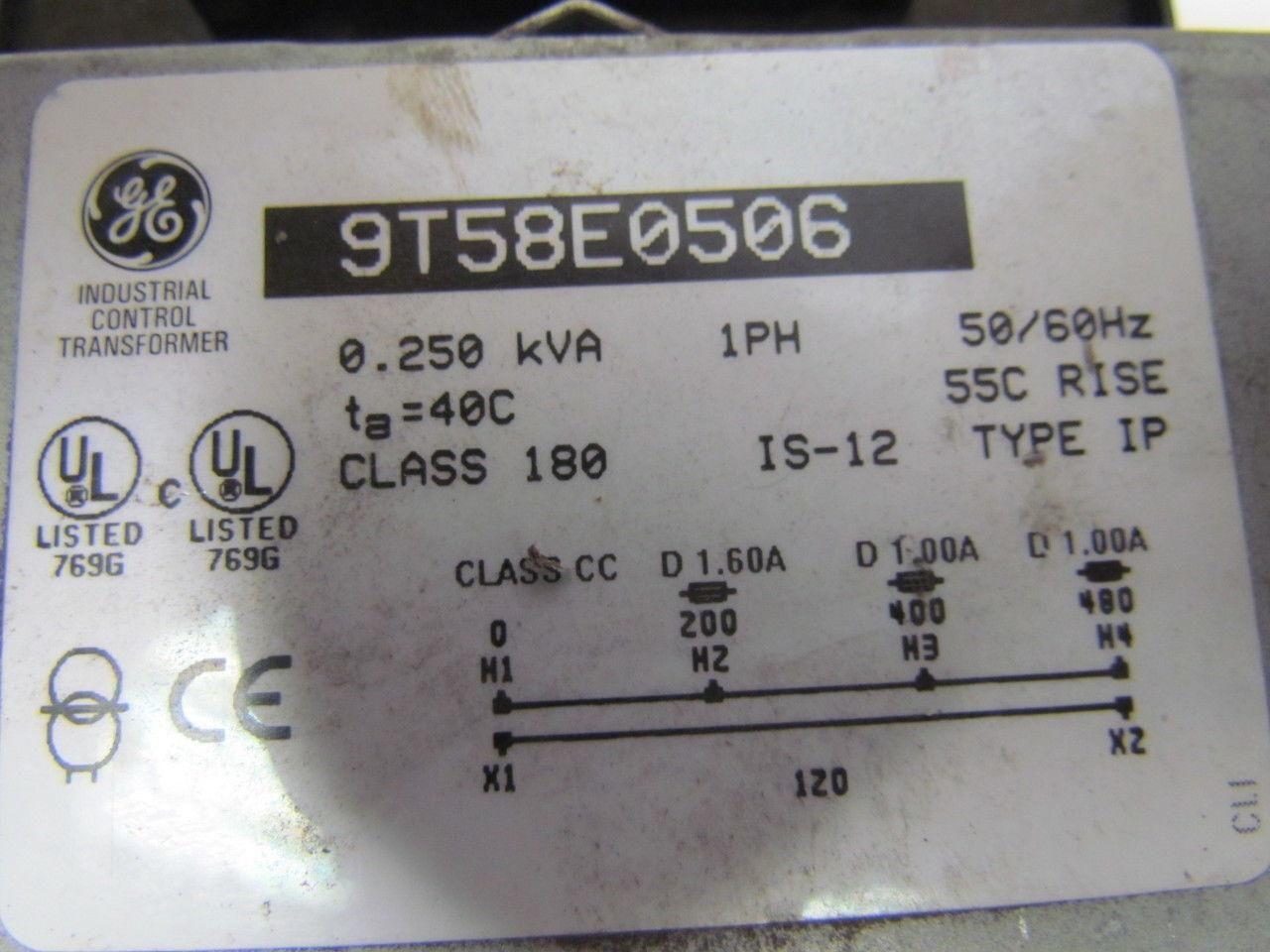General Electric 9T58E0506 Control Transformer 0.25 KVA HV 200/480 LV 120 1PH