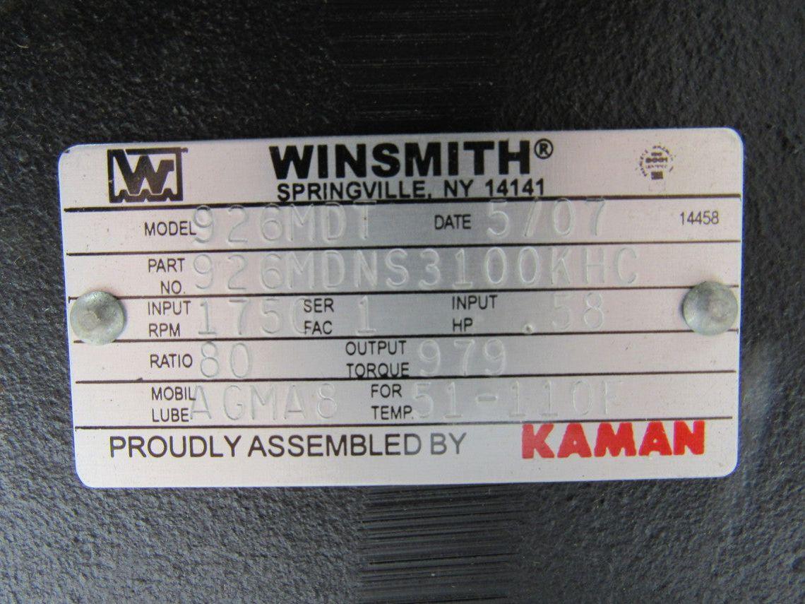 Winsmith 926MDNS3100KHC 926MDT Worm over Speed Reducer 80:1 C-Face In