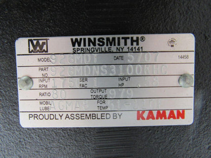 Winsmith 926MDNS3100KHC 926MDT Worm over Speed Reducer 80:1 C-Face In