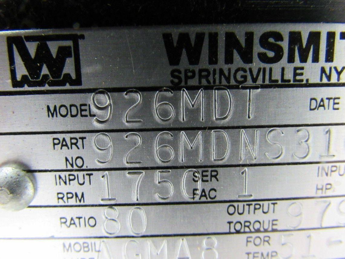 Winsmith 926MDNS3100KHC 926MDT Worm over Speed Reducer 80:1 C-Face In