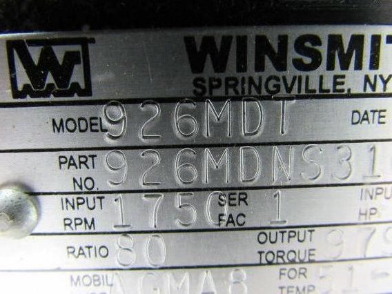 Winsmith 926MDNS3100KHC 926MDT Worm over Speed Reducer 80:1 C-Face In