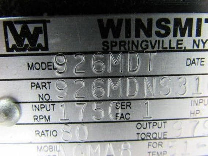 Winsmith 926MDNS3100KHC 926MDT Worm over Speed Reducer 80:1 C-Face In