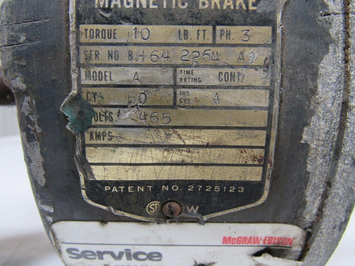 Reuland Electric Co. A Magnetic Brake Unit 465V 3PH Torque 10 ft. lbs. 1" Shaft