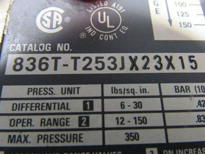 A-B Allen Bradley 836T-T253JX23X15 Style T Pressure Control Ser.A