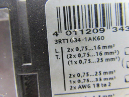 Siemens 3RT1 034-1AK60 Sirius Contactor 45A 600V