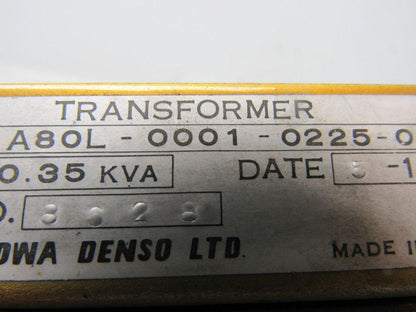 Fanuc / Kowa Denso A80L-0001-0225-02 O.35KVA Transformer From Tape Drill Mate