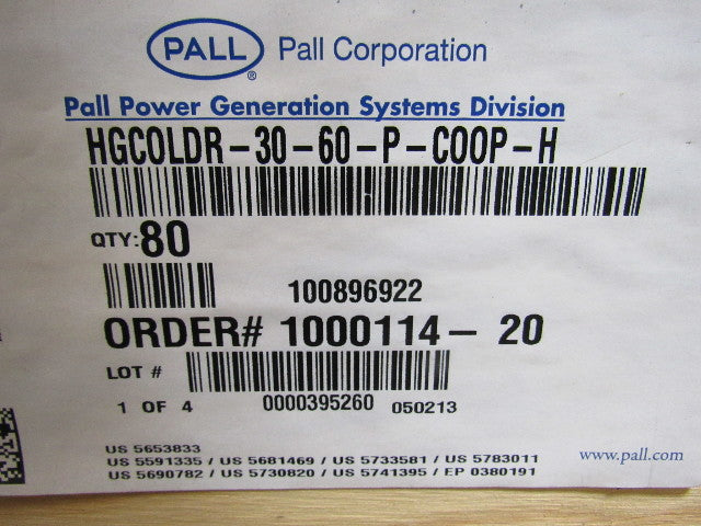 Pall HGCOLDR-30-60-P-COOP-H Hydro-Guard Cold R Filter Cartridge Lot of 62