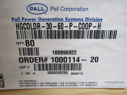 Pall HGCOLDR-30-60-P-COOP-H Hydro-Guard Cold R Filter Cartridge Lot of 62