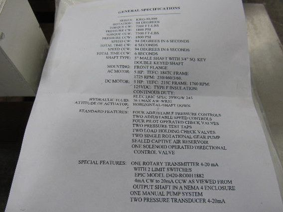 Kerry Corp - KRQ-90,000 Rotary Actuator  94 degree rotation