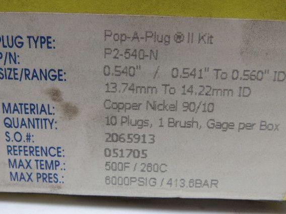 Expansion Seal Technologies P2-540-N Pop-A-Plug P2 High Pressure Tube Plug Kit