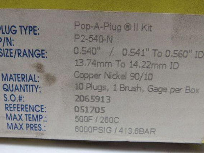 Expansion Seal Technologies P2-540-N Pop-A-Plug P2 High Pressure Tube Plug Kit