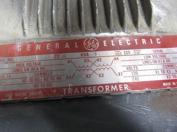 General Electric 9T21B1004 G2 5 kVA Transformer Pri 240/480V Sec 120/240