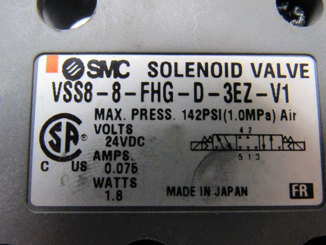 SMC VSS8-8-FHG-D-3EZ-V1 24VDC Pneumatic Air Solenoids Valve