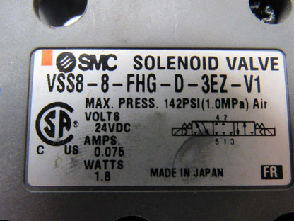 SMC VSS8-8-FHG-D-3EZ-V1 24VDC Pneumatic Air Solenoids Valve