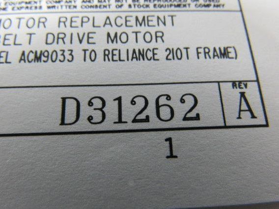 Stock Equipment Co. D31262-1 Motor Kit L.A. ACM9033 to Reliance 210T Frame