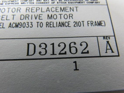 Stock Equipment Co. D31262-1 Motor Kit L.A. ACM9033 to Reliance 210T Frame