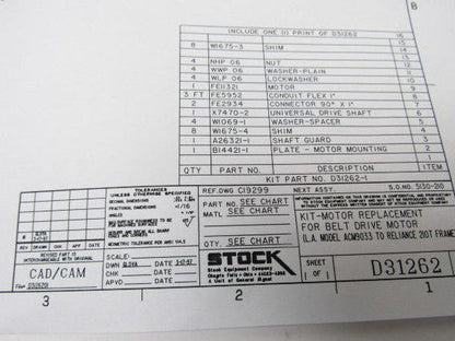 Stock Equipment Co. D31262-1 Motor Kit L.A. ACM9033 to Reliance 210T Frame