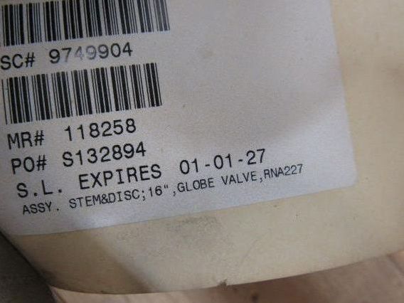 Powell Globe Valve Stem & Disc Assembly 16" x 83" Length 3-1/2" Dia.