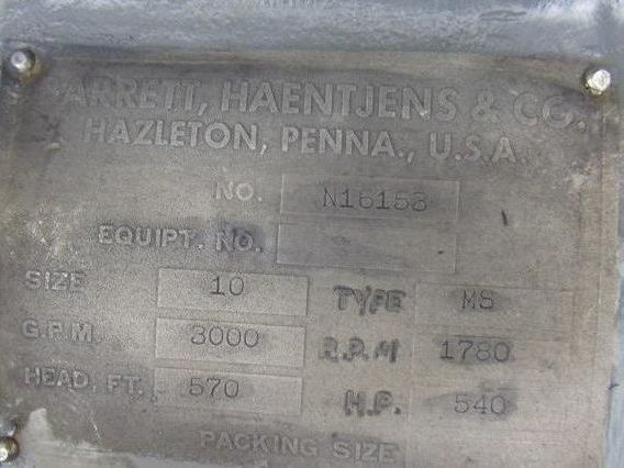 Barrett & Haentjens Size 10 3000 GPM Professionally Rebuilt Split Case Pump