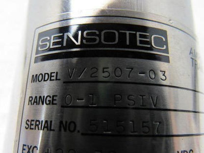 Sensotec V/2507-03 Amplified Transducer 1.0 PSIV Pressure 22-32 VDC
