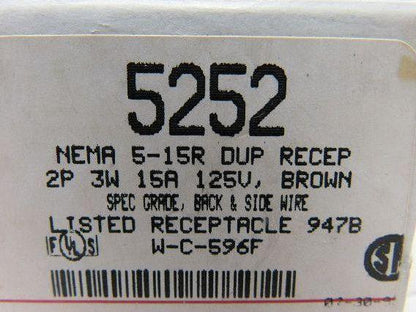 Arrow Hart 5252 Duplex Receptacle Brown w/ Horizontal Weatherproof Cover