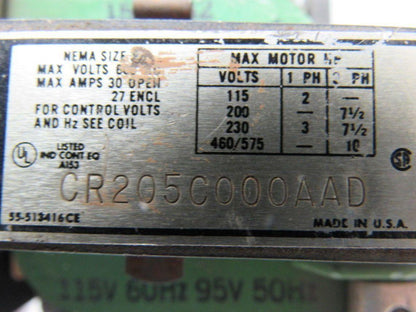 GE General Electric CR205C000AAD Starter Relay 116V Coil 600V Max 30A