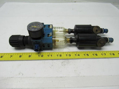 Festo WA-1 & LFR-1/8-S-5M Filter Regulator w/ Double Condensate Drains & Gauge
