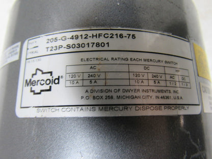 Mercoid 205-G-4912-HFC216-75 Side Mounted-Chamber Type Level Control W/Heat Fins