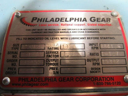 Philadelphia 206HS High Speed Gear Drive 1350 HP RPM 1350 IP 15302 OP Rebuilt