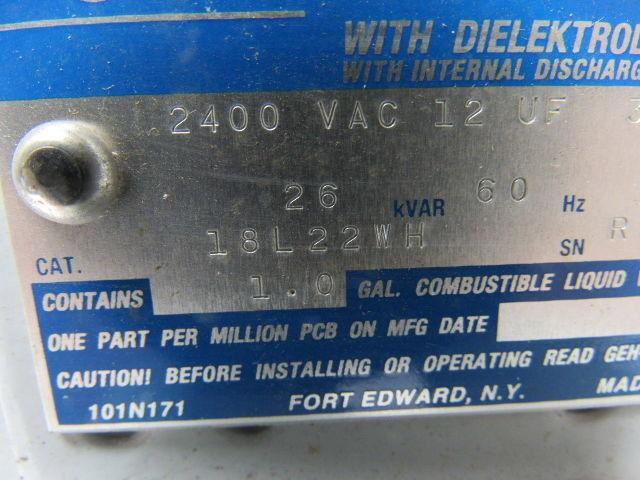 General Electric 18L22WH 2400 VAC 12UF 3PH surge capacitor