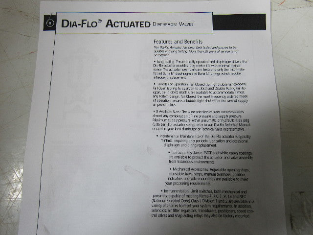 ITT 6W44BSS 3200 Ser.  Straightway 4" Flange 150 Lb Dia-Flo Actuated Diaph Valve