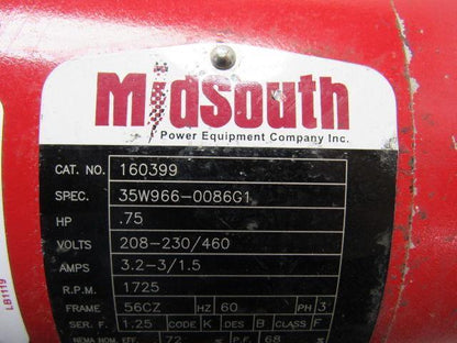 Midsouth/Baldor 160399 3/4 HP 3PH 208-230/460V 1725RPM Electric Motor