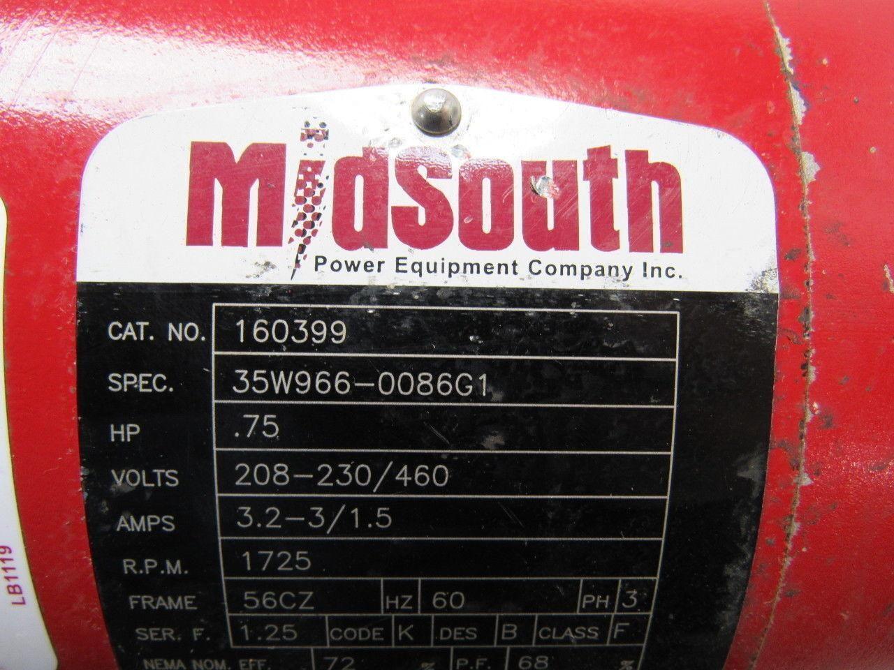 Midsouth/Baldor 160399 3/4 HP 3PH 208-230/460V 1725RPM Electric Motor